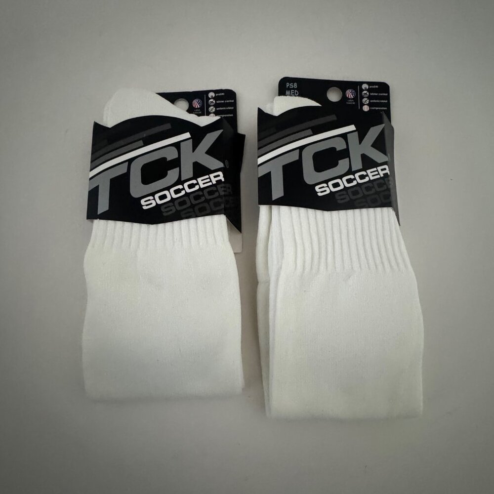 New TCK Soccer Socks White PS8 Size Medium M 2 pair